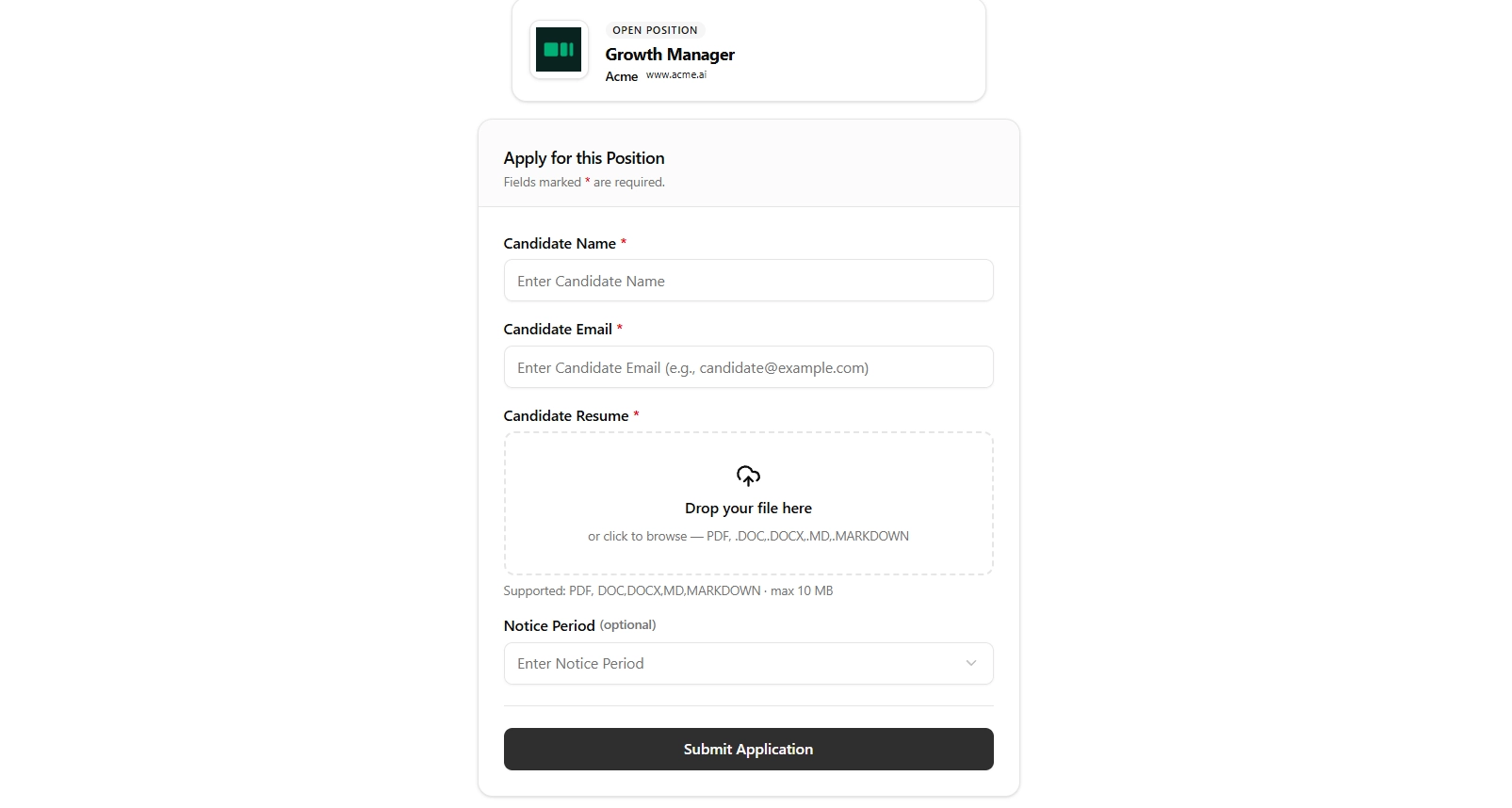 BotFriday AI pre-screening form view