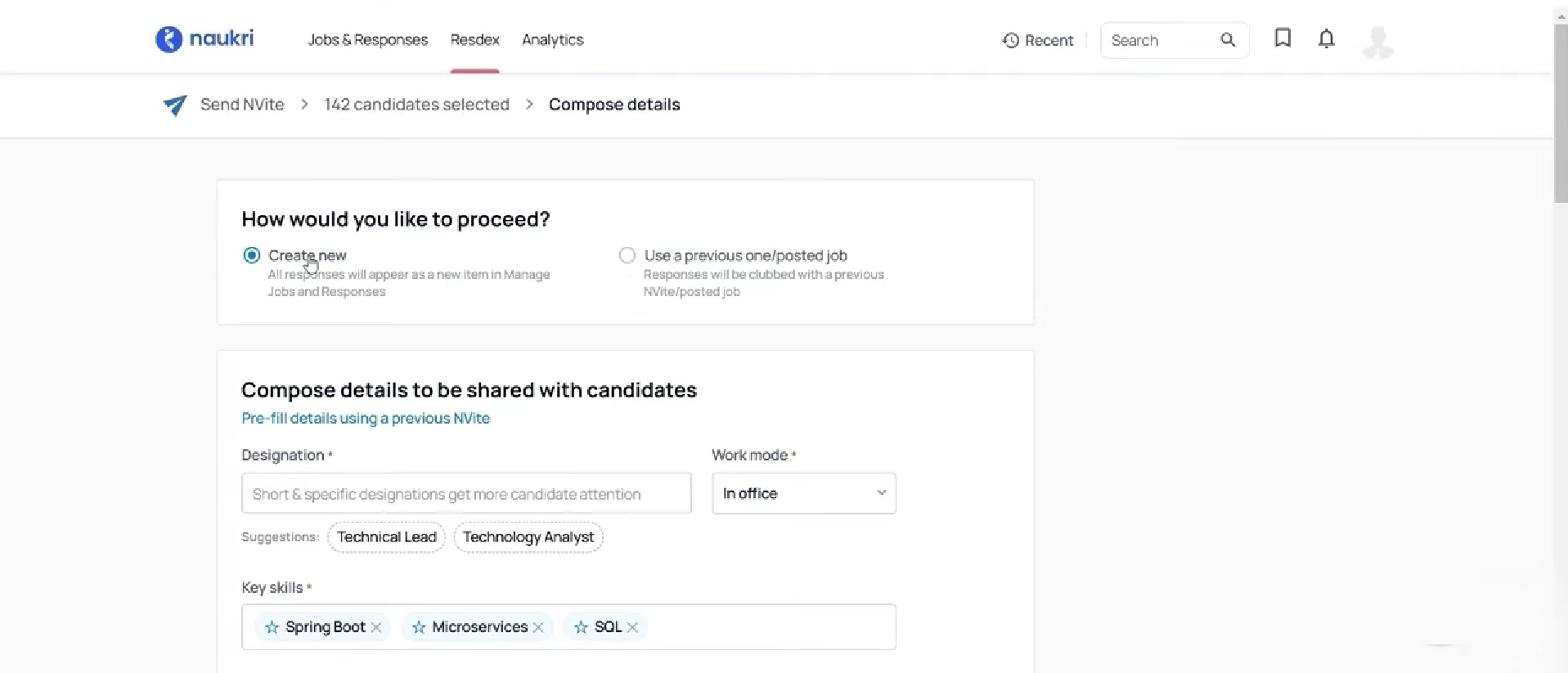 A Resdex result set of 142 candidates selected for mass email outreach